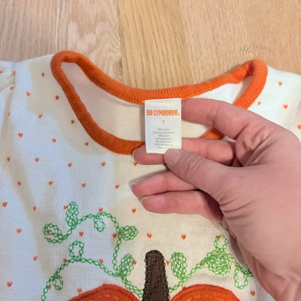 Gymboree Pumpkin Orange Embroidered Dress Sz 7 White Dot Fall Girls Kids